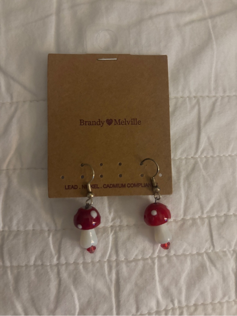 Brandy Melville Red and White Mushroom Drop Earrings
